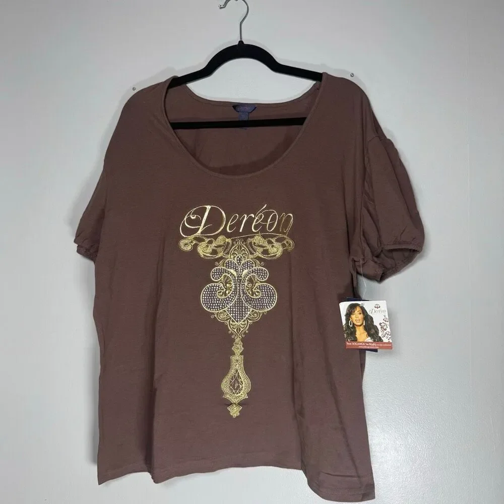 NWT Dereon Brown Gold Logo Rhinestone Y2K Glam